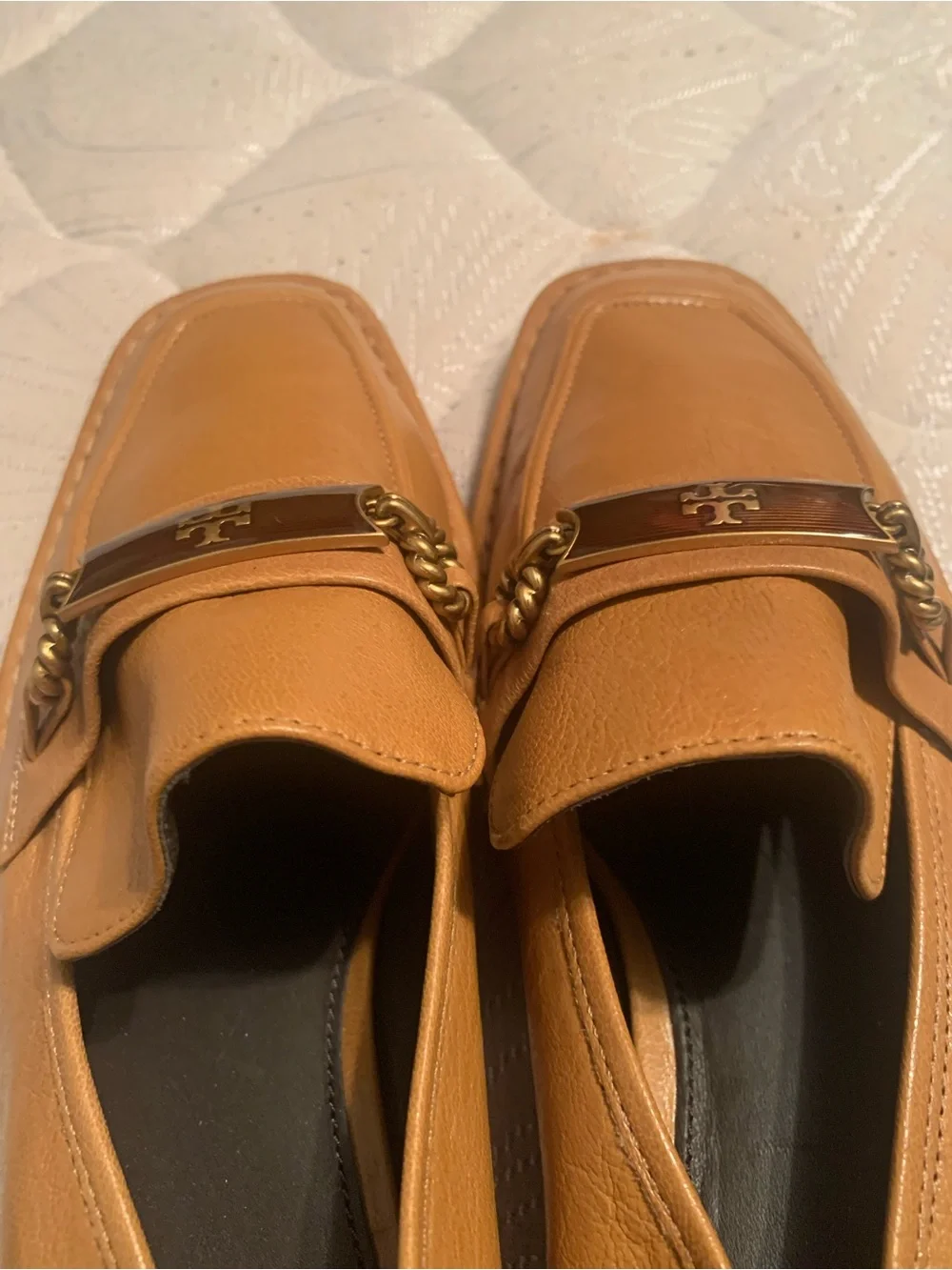 Tory Burch Chestnut Brown Leather Slip-On Loafers with Logo Hardware